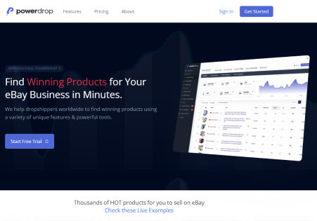 Website promoting dropshipping tool for finding eBay products.