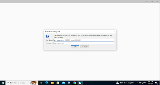 Popup-Fenster zur Passwortauthentifizierung auf einem Computerbildschirm.