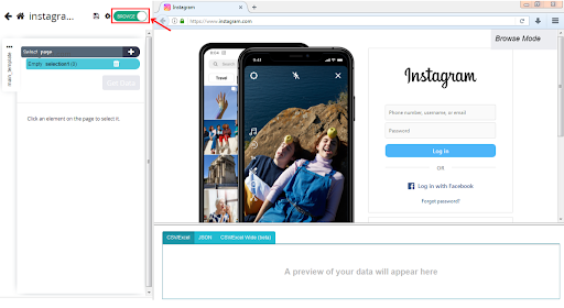Instagram-Anmeldeseite mit angezeigter Bildvorschau.
