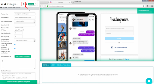 Instagram-Anmeldeseite mit Telefonnachrichtenschnittstelle.