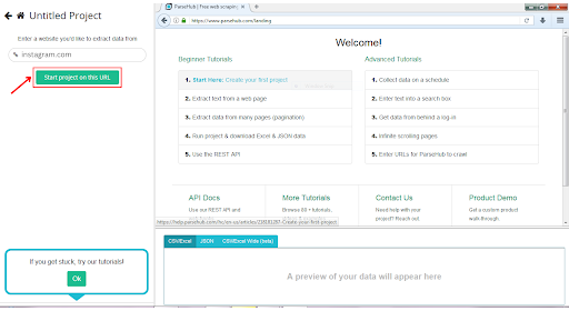 Web-Scraping-Tool-Schnittstelle mit Tutorials und Anleitungen.