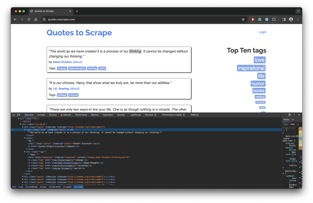 Quotes to scrape
