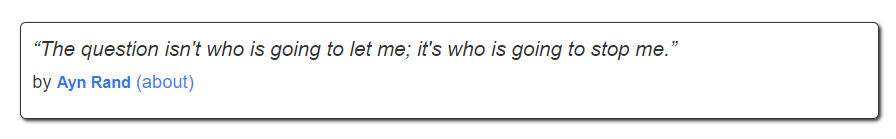 Example of a specific quote by Ayn Rand