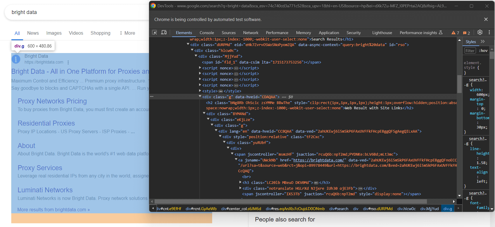 Example of the first result having a different HTML code