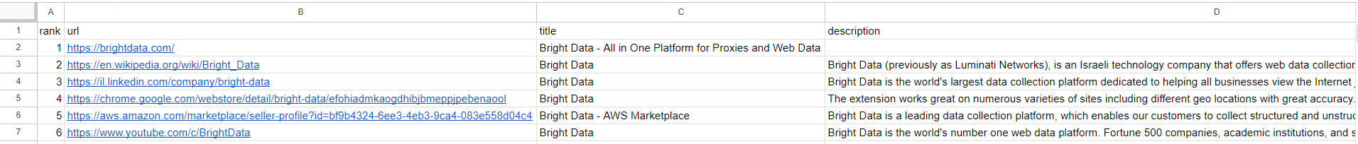 The data you will see in the results csv file