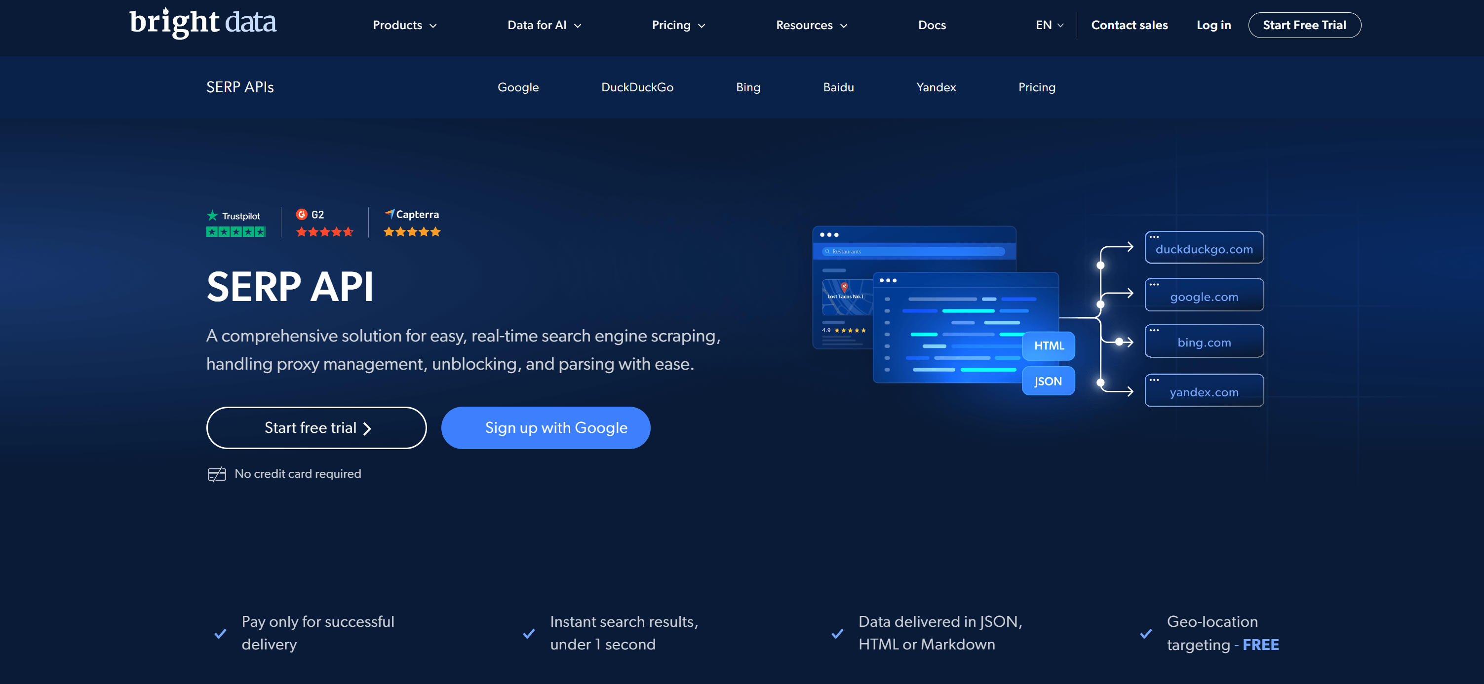 Bright Datas SERP-API-Seite