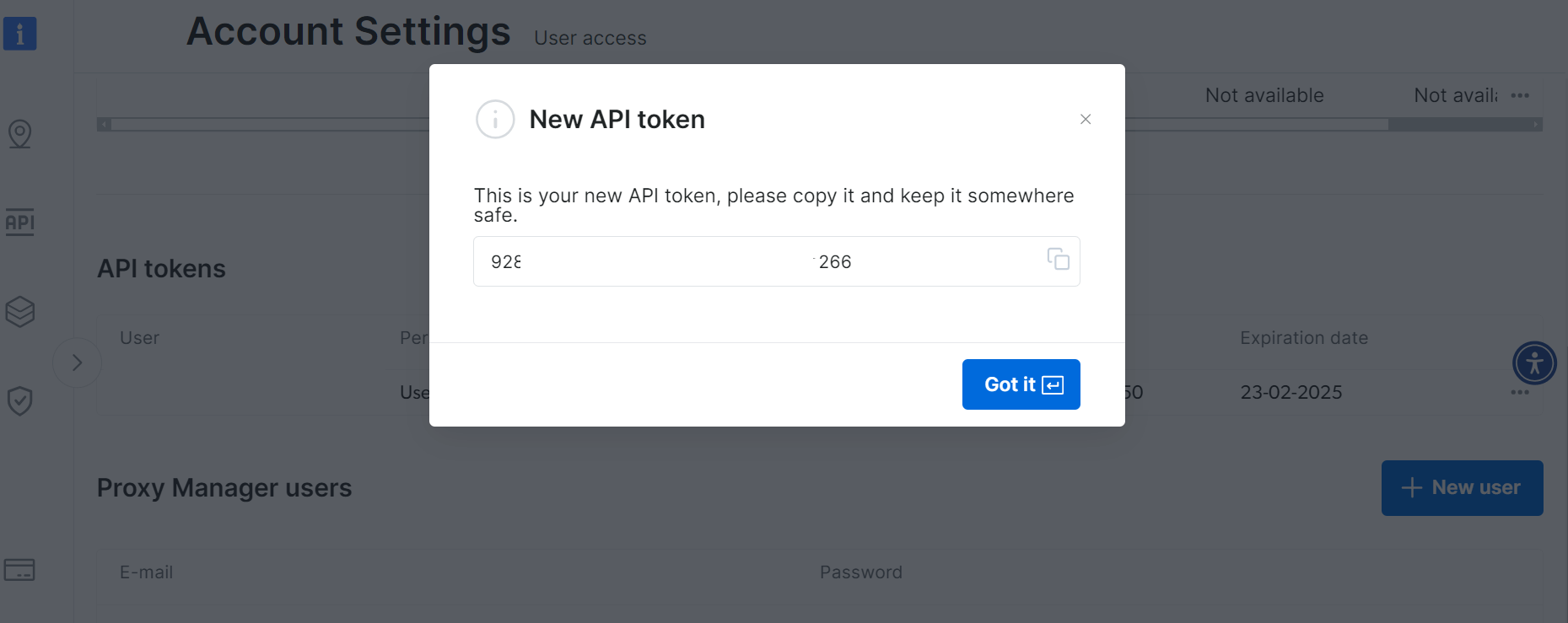 Save the new API token