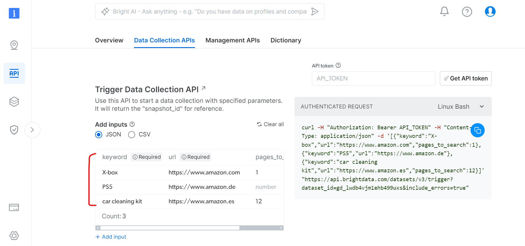 Specification of keywords you are interested in