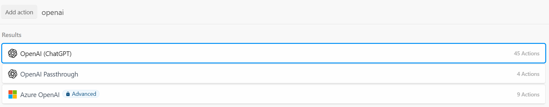 Suche nach der OpenAI-Aktion