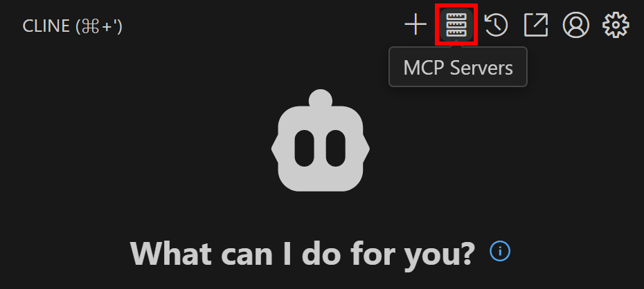 Klicken Sie auf "MCP Servers" im Menü oben rechts auf Cline