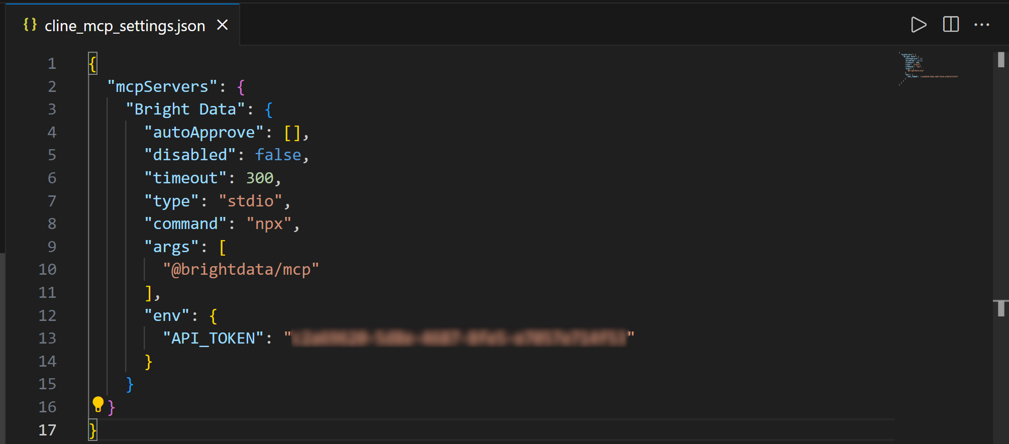 Der JSON-Code für die MCP-Serververbindung
