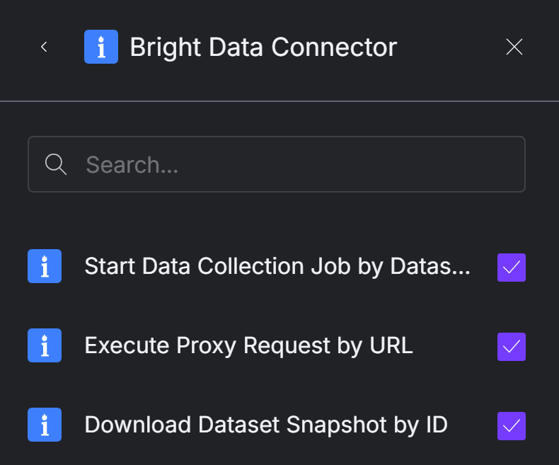 Auswählen der Bright Data Tools zur Aktivierung