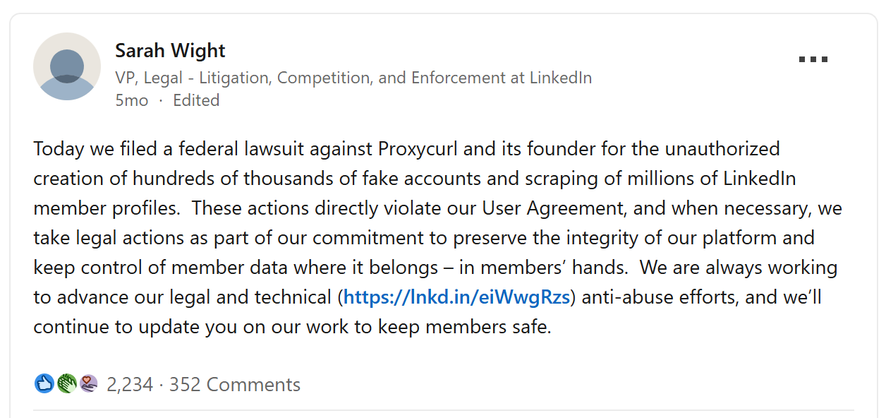 Sarah Wight's Beitrag auf LinkedIn