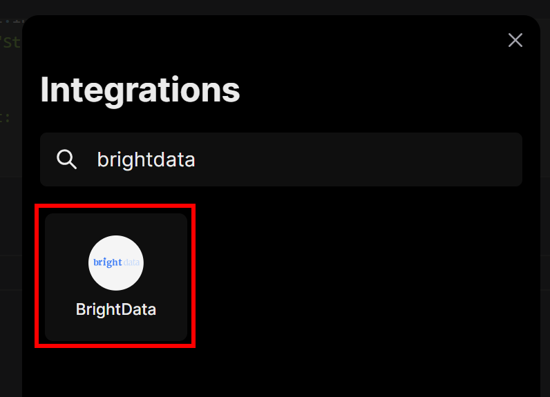 Auswahl der BrightData-Integration