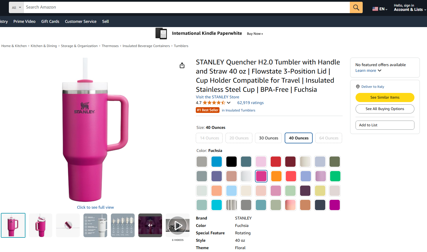 Die Ziel-Webseite von Amazon