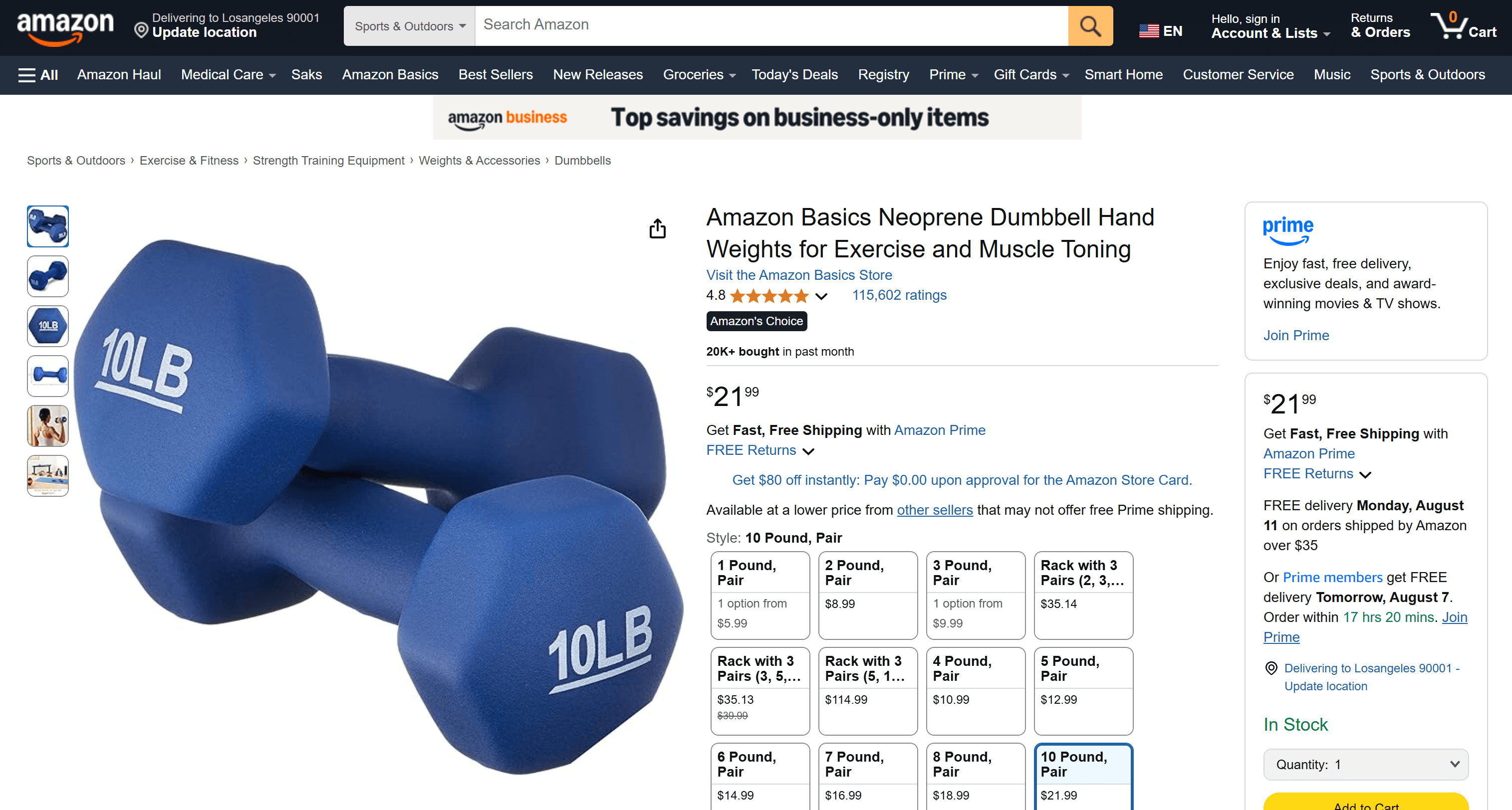 Die Amazon-Produktseite, die als Ziel für die Datensammlung verwendet wird