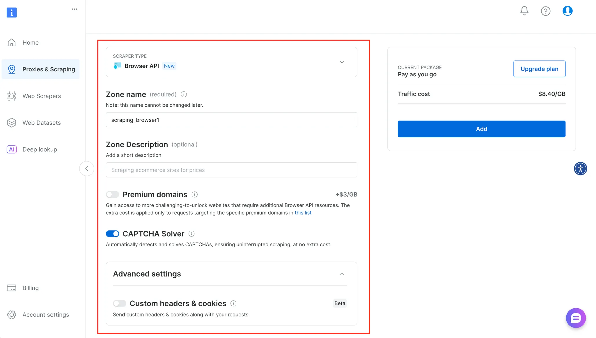 Konfigurieren der neuen Browser-API-Zone