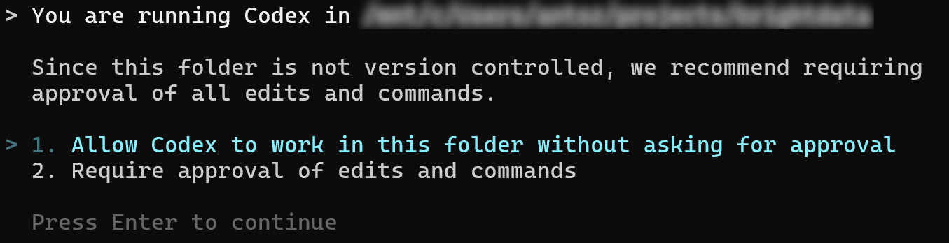 Codex bittet Sie um die Erlaubnis, mit dem aktuellen Verzeichnis zu arbeiten