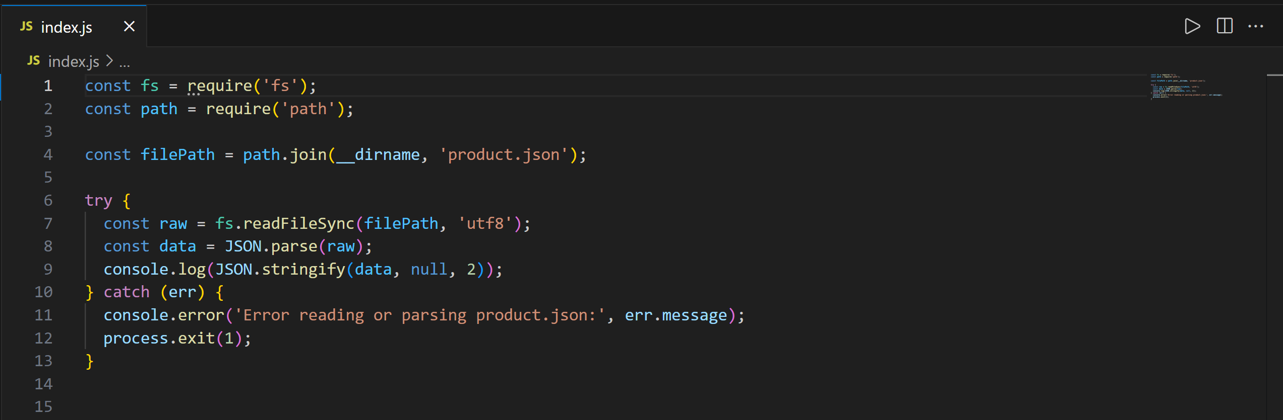 Die Datei index.js in VS Code