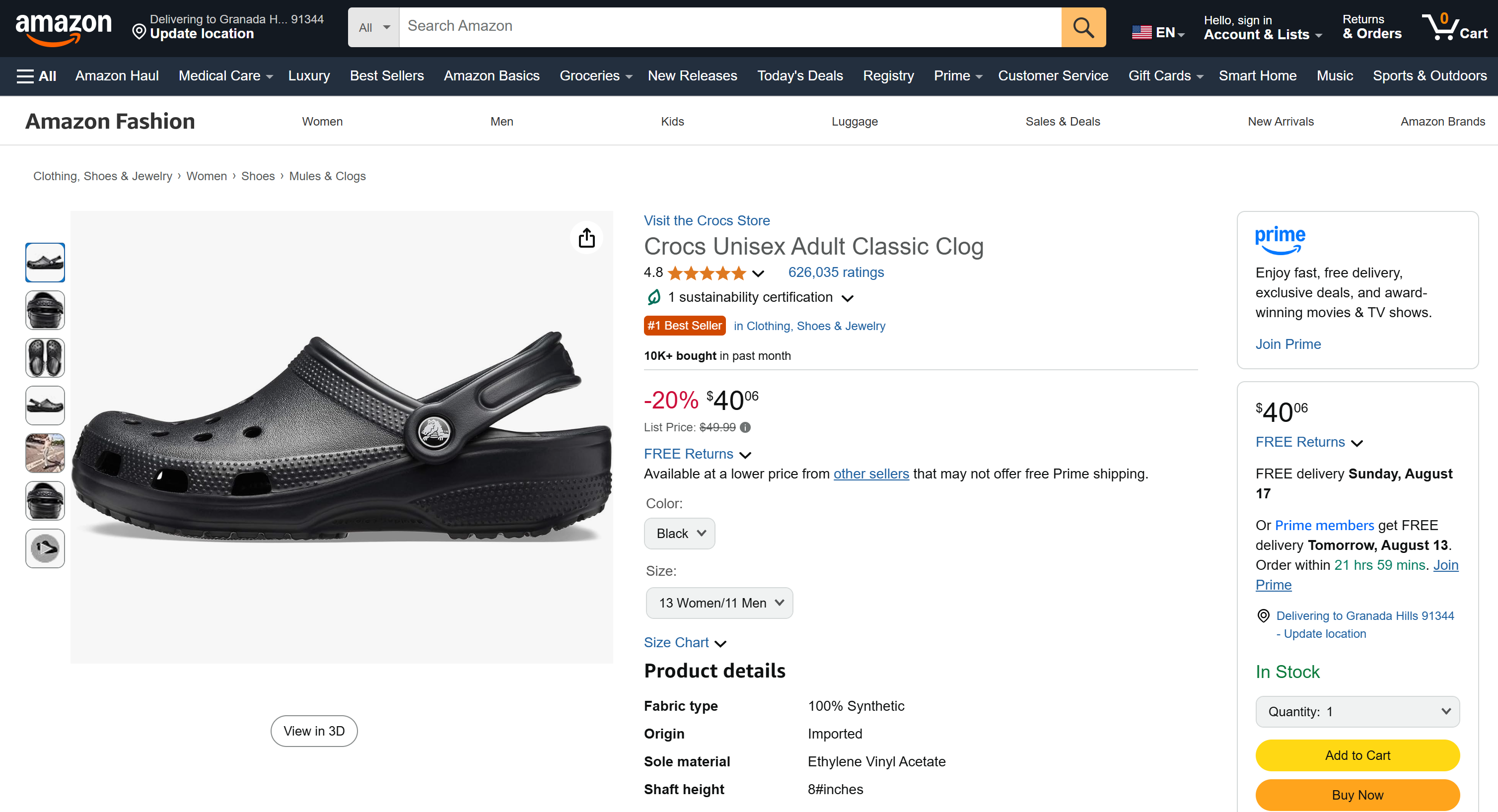 Die in der Eingabeaufforderung als Ziel verwendete Amazon-Produktseite