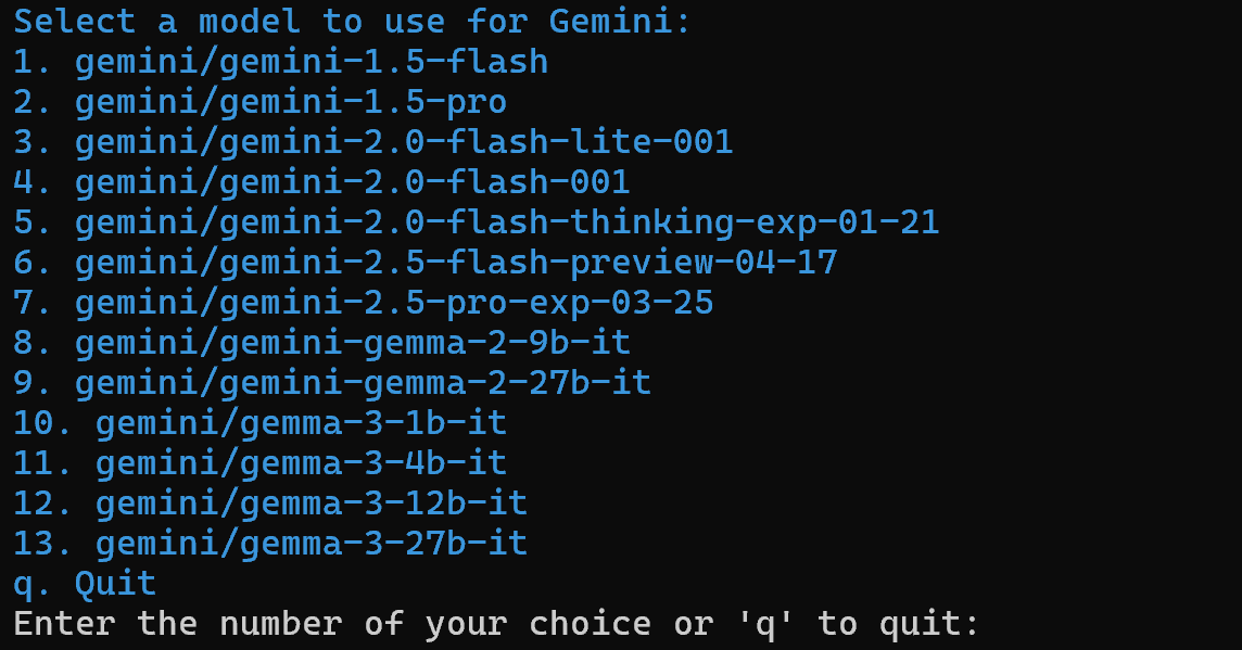 Auswahl eines Gemini-Modells
