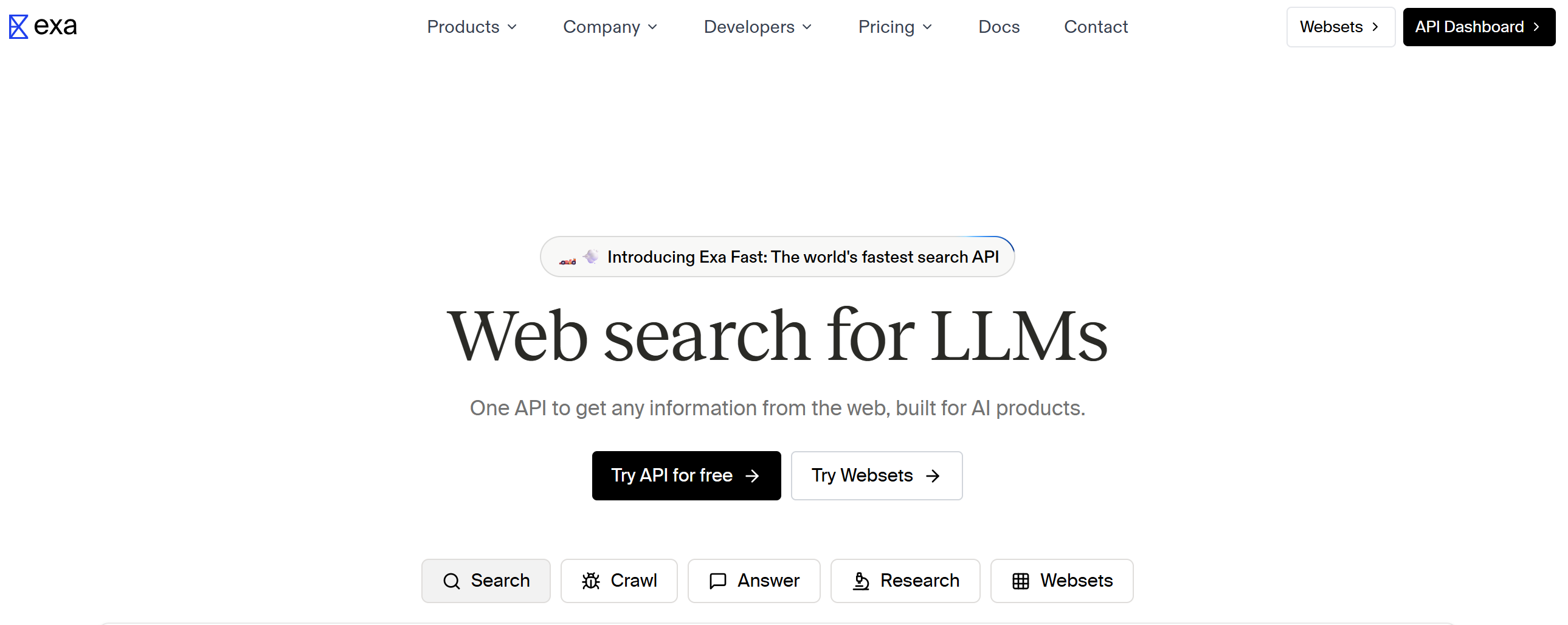 Exa-Web-Suche für LLMs Website