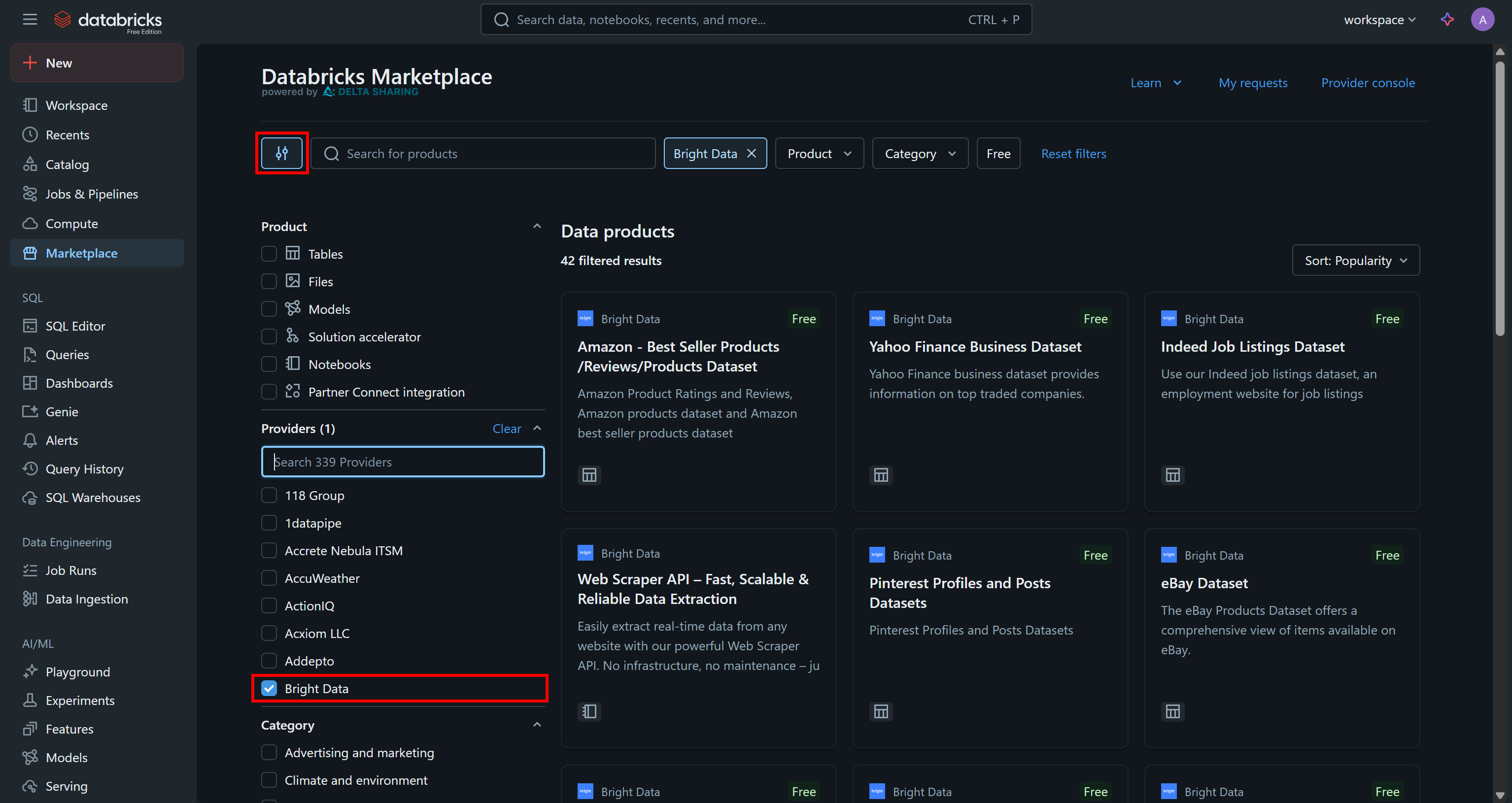 Selecting the “Bright Data” provider