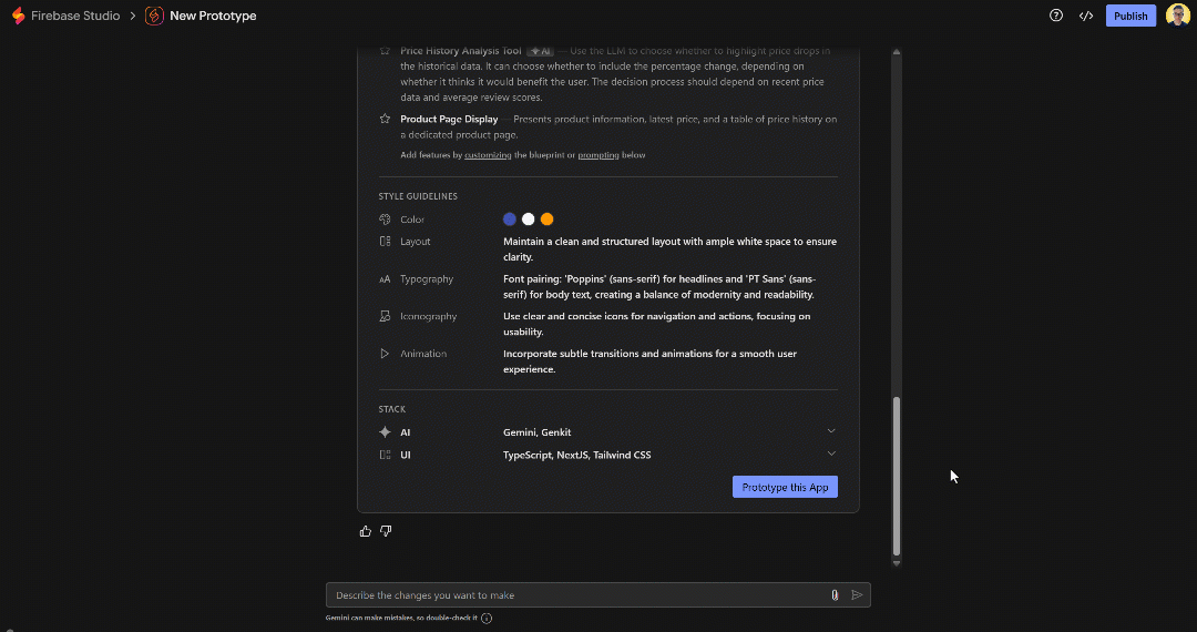 Pressing the “Prototype this App” button