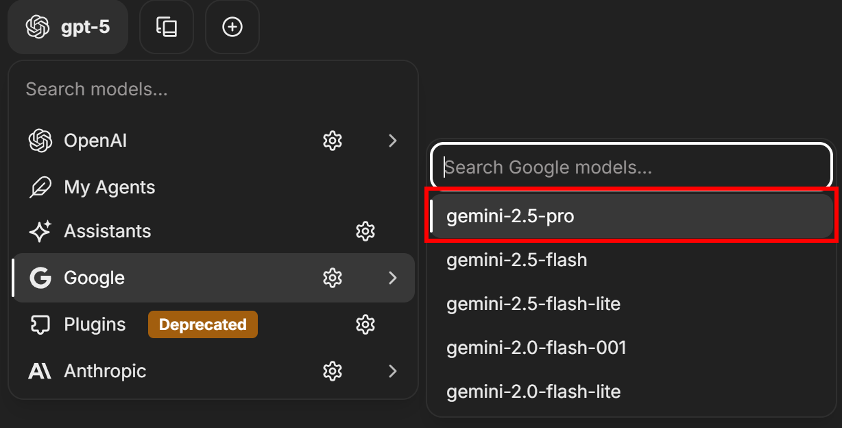 Selecting the “gemini-2.5-pro” model