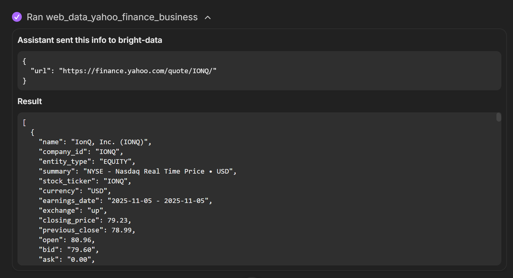 The data produced by the web_data_yahoo_finance_business tool