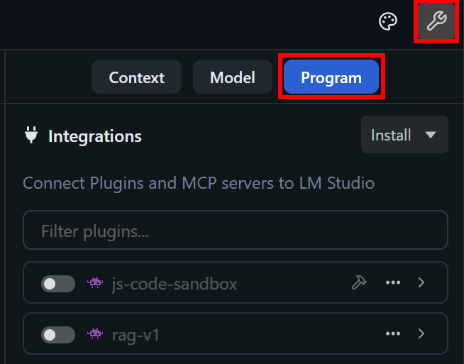 Switching to the “Program” tab