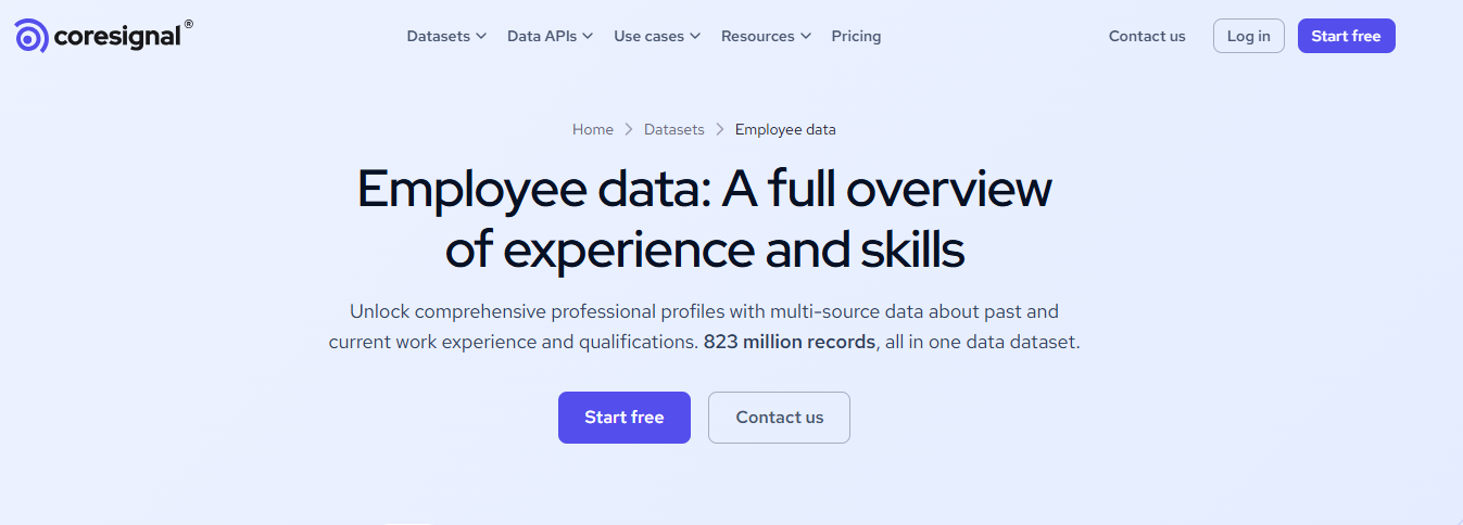 Coresignal's employee data page