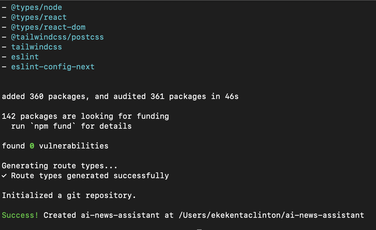 All packages added successfully and the project was created