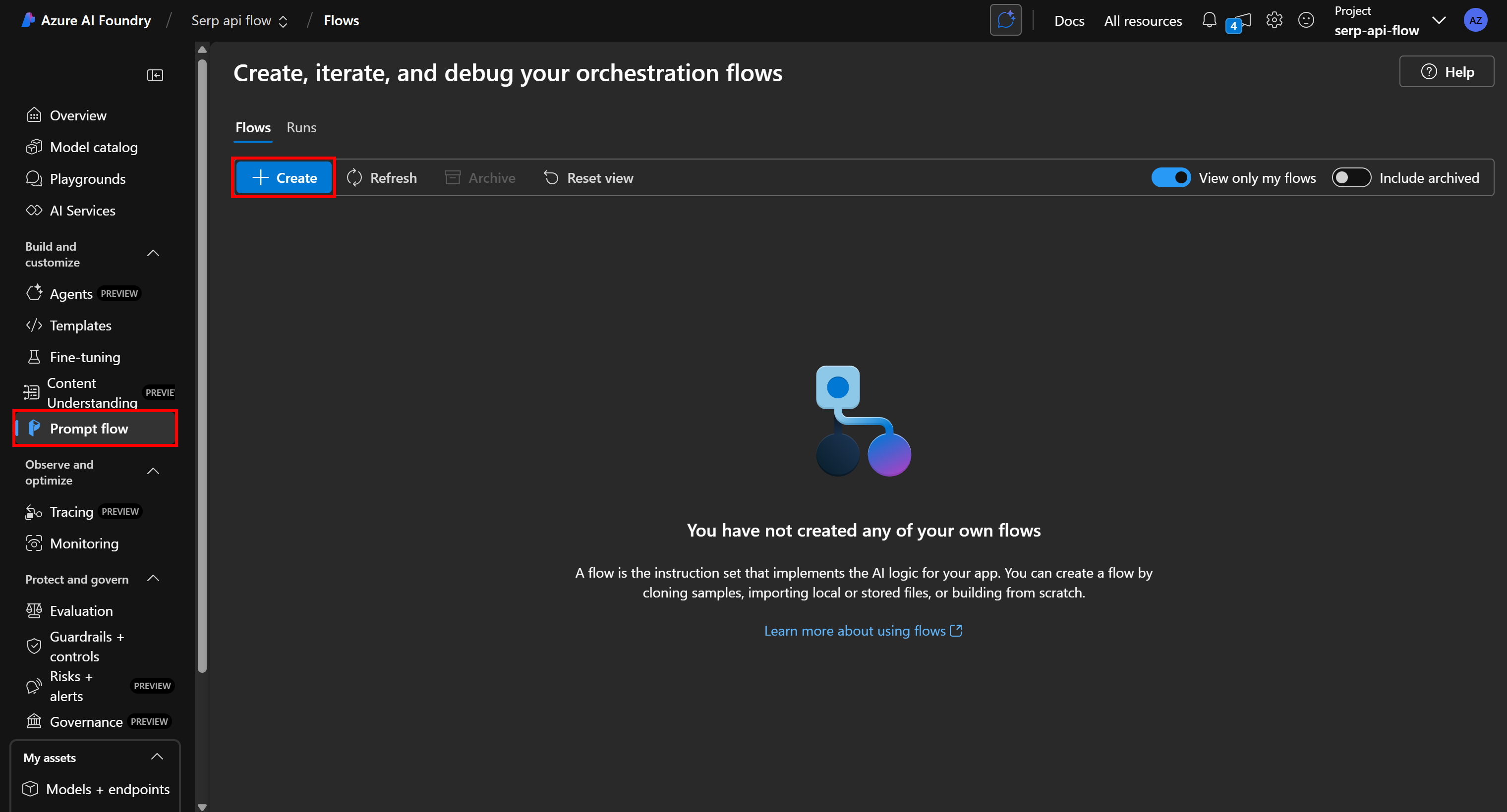 Pressing the “Create” button
