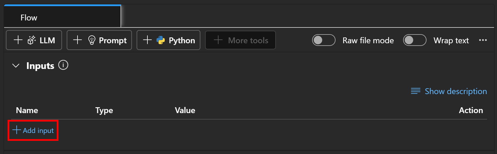 Pressing the “Add input” button