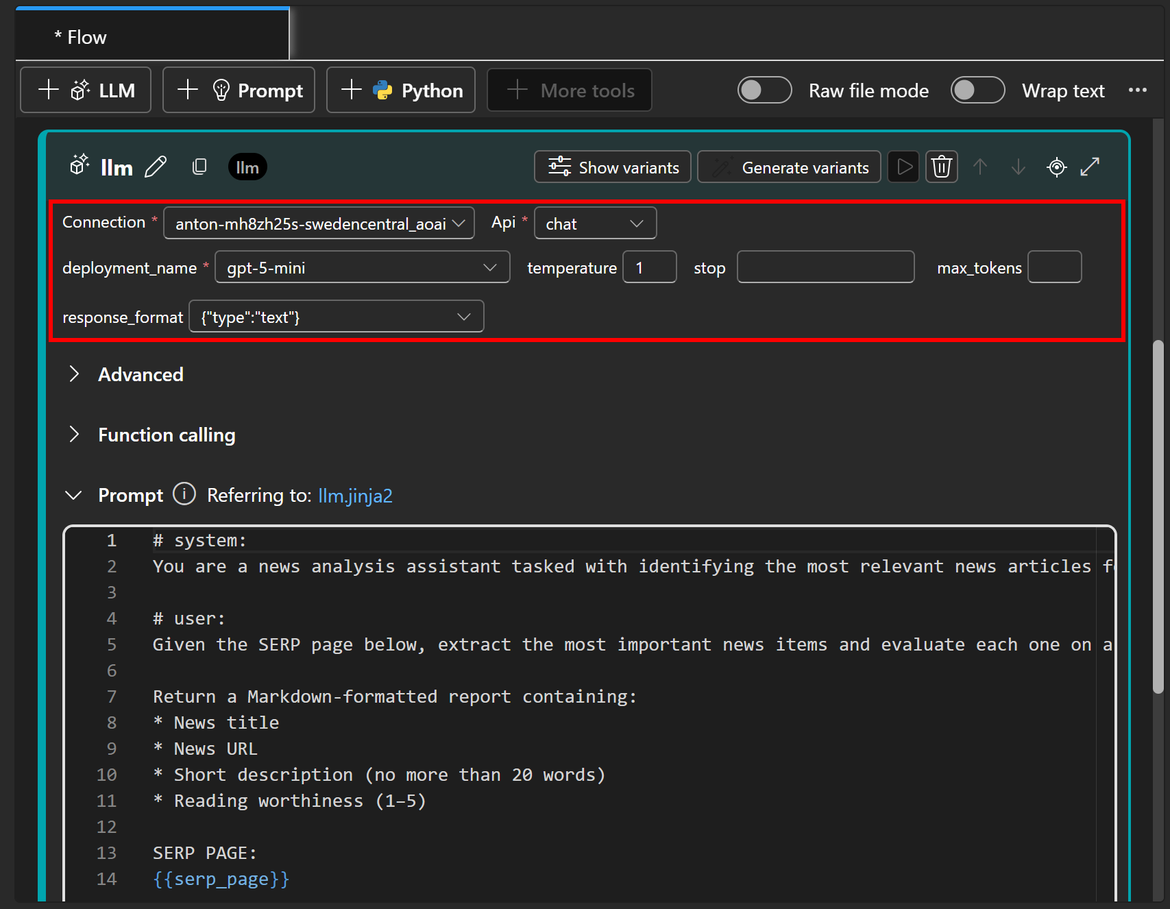 Configuring the deployed model