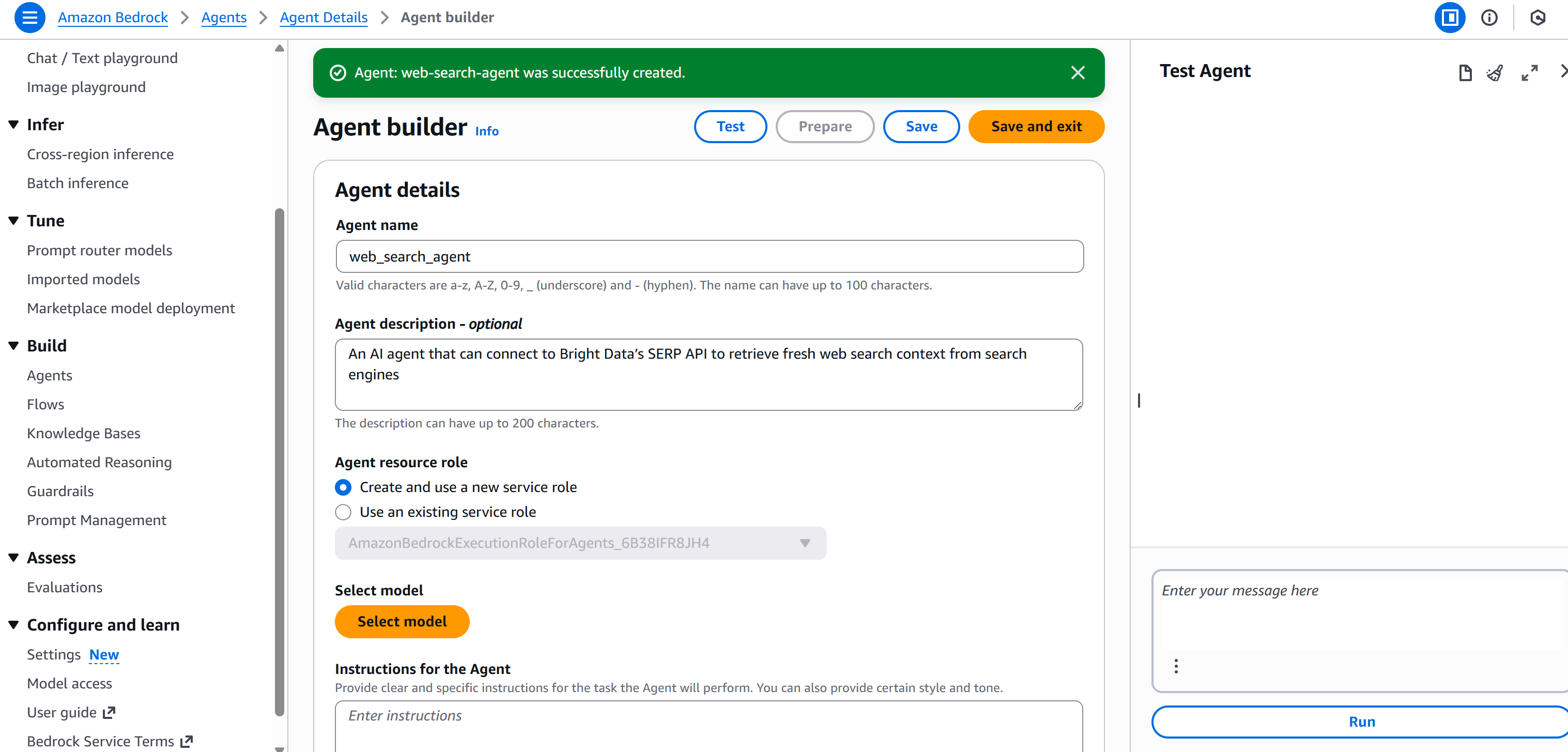 Reaching the “Agent builder” page