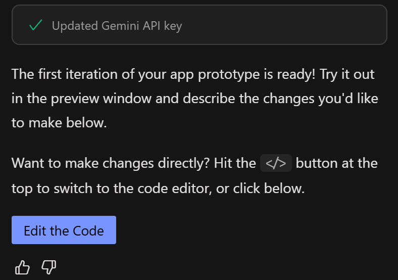 The Gemini integration success message