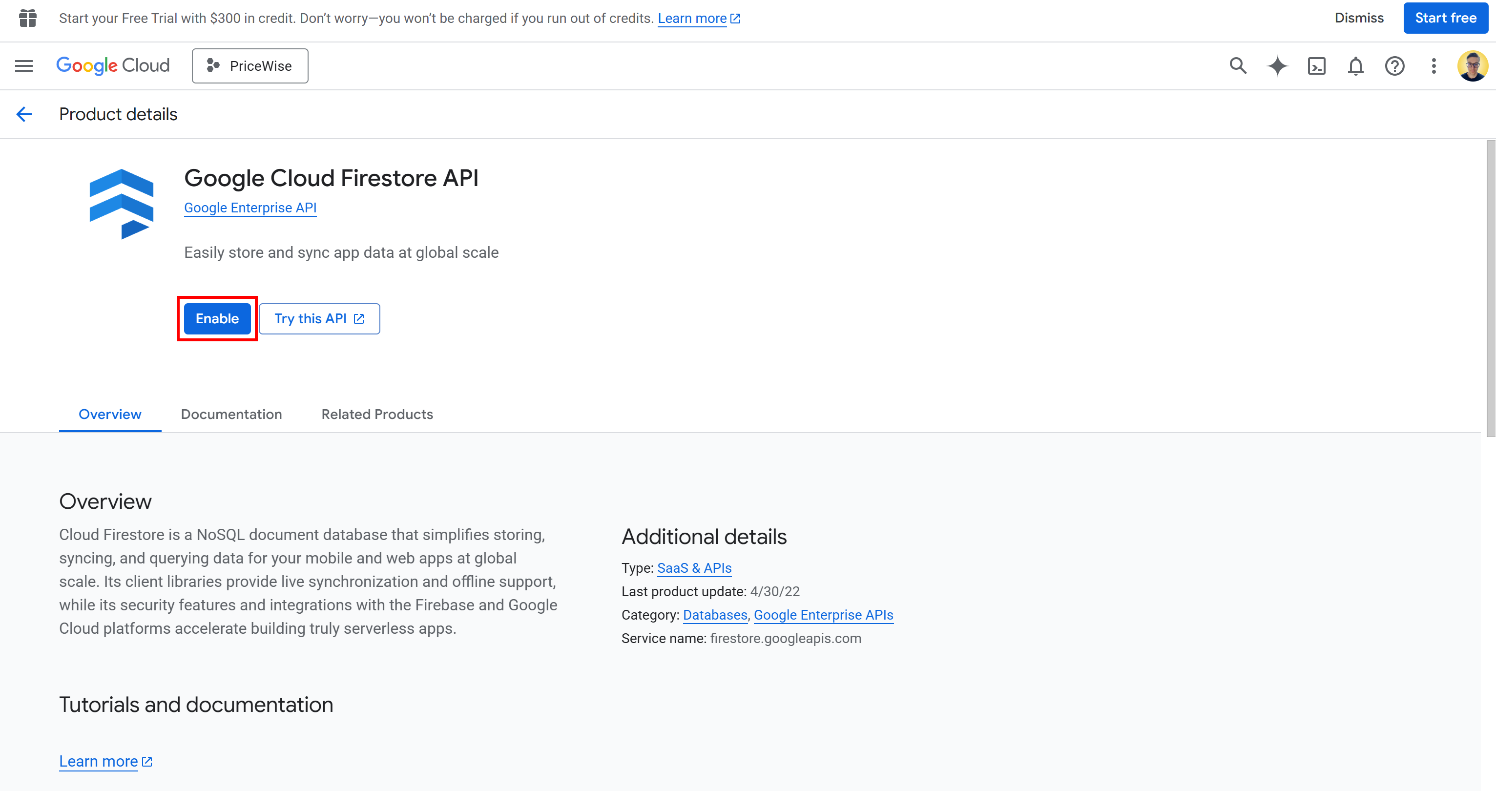Enabling API connection to Firestore
