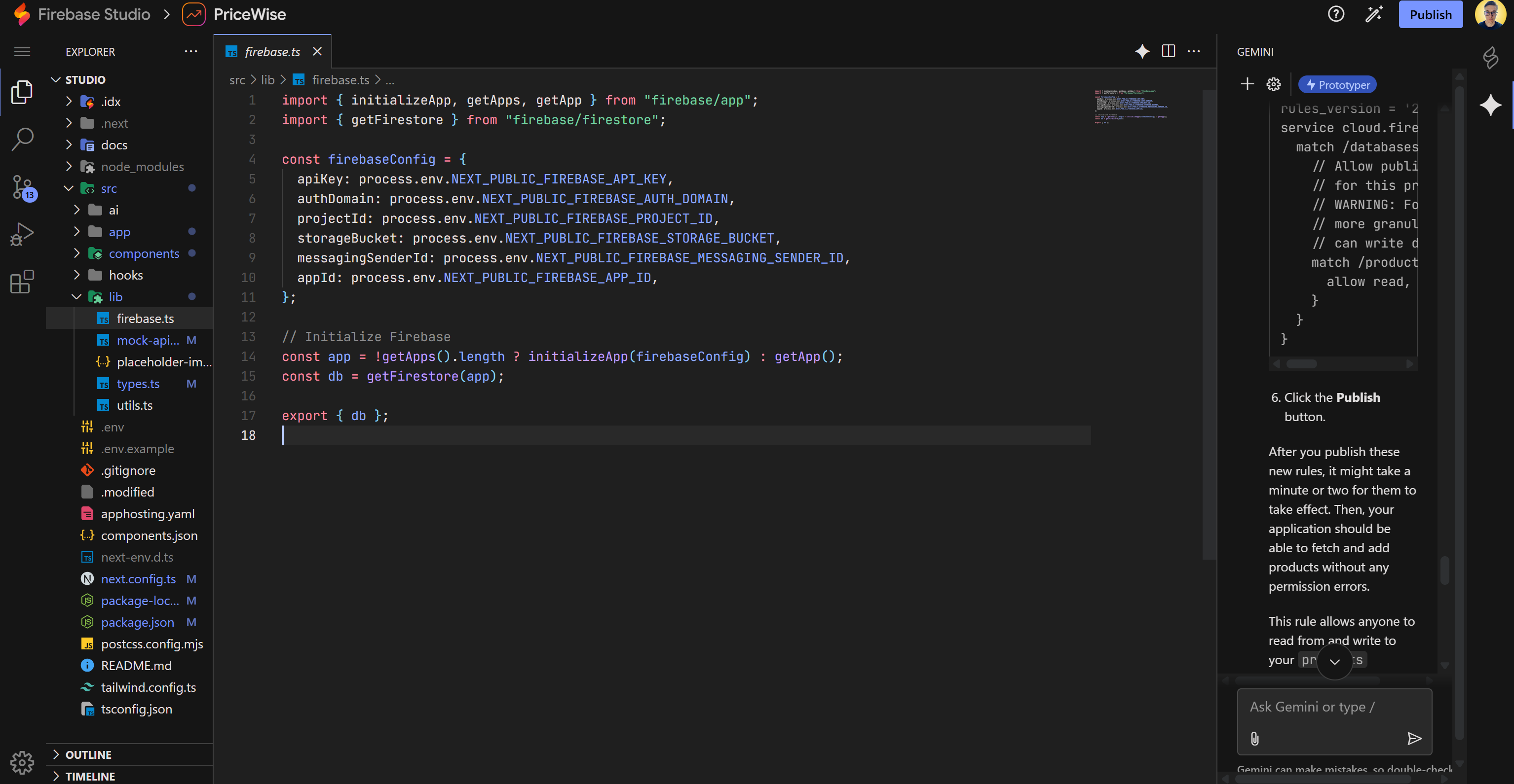 The src/lib/firebase.ts file