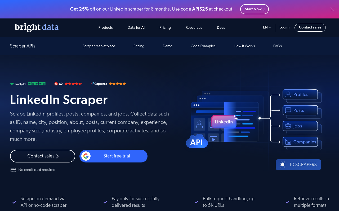 Bright Data LinkedIn Scraper API-Seite