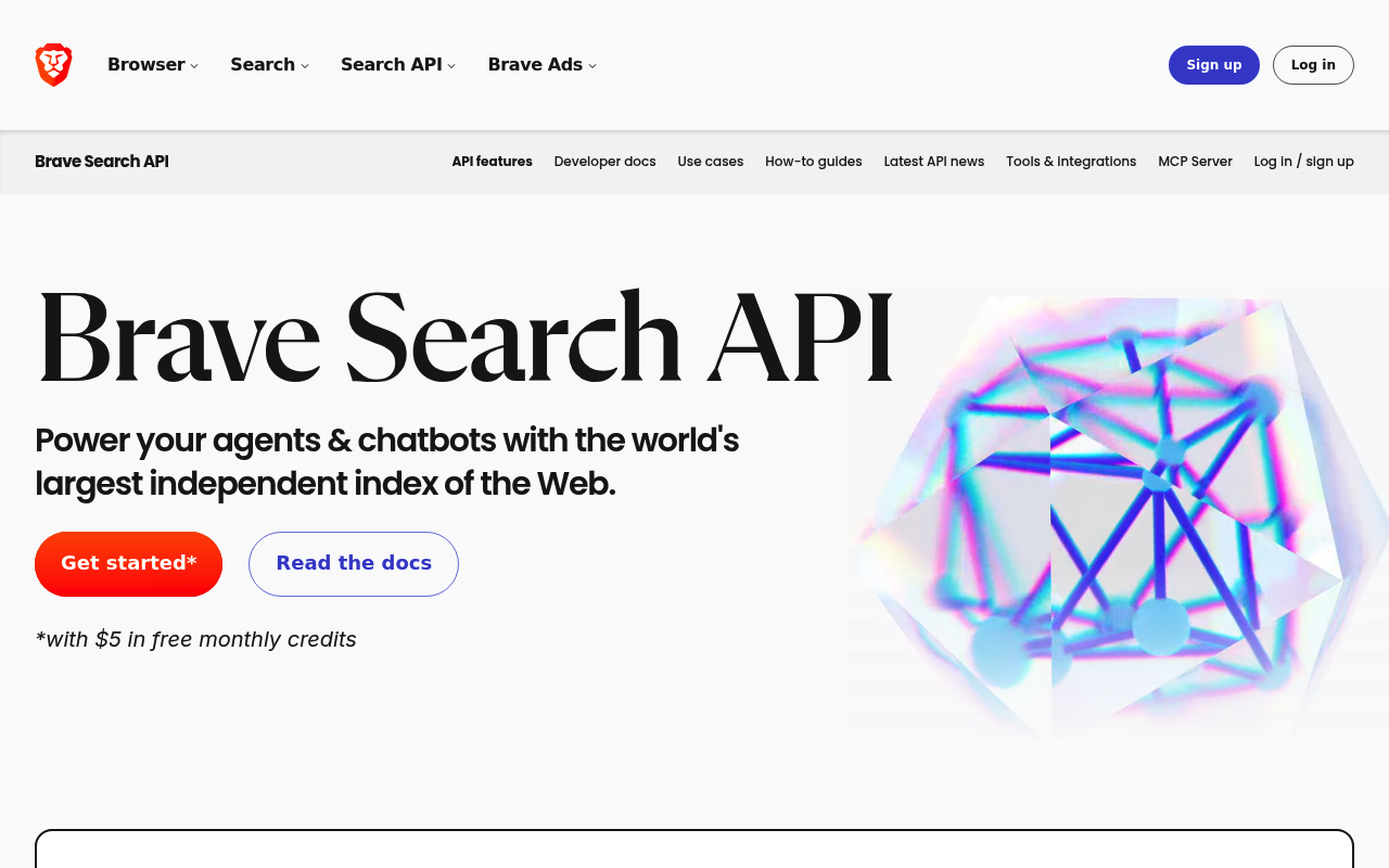 Brave Search API kostenlose SERP-API Plan- und Preisseite